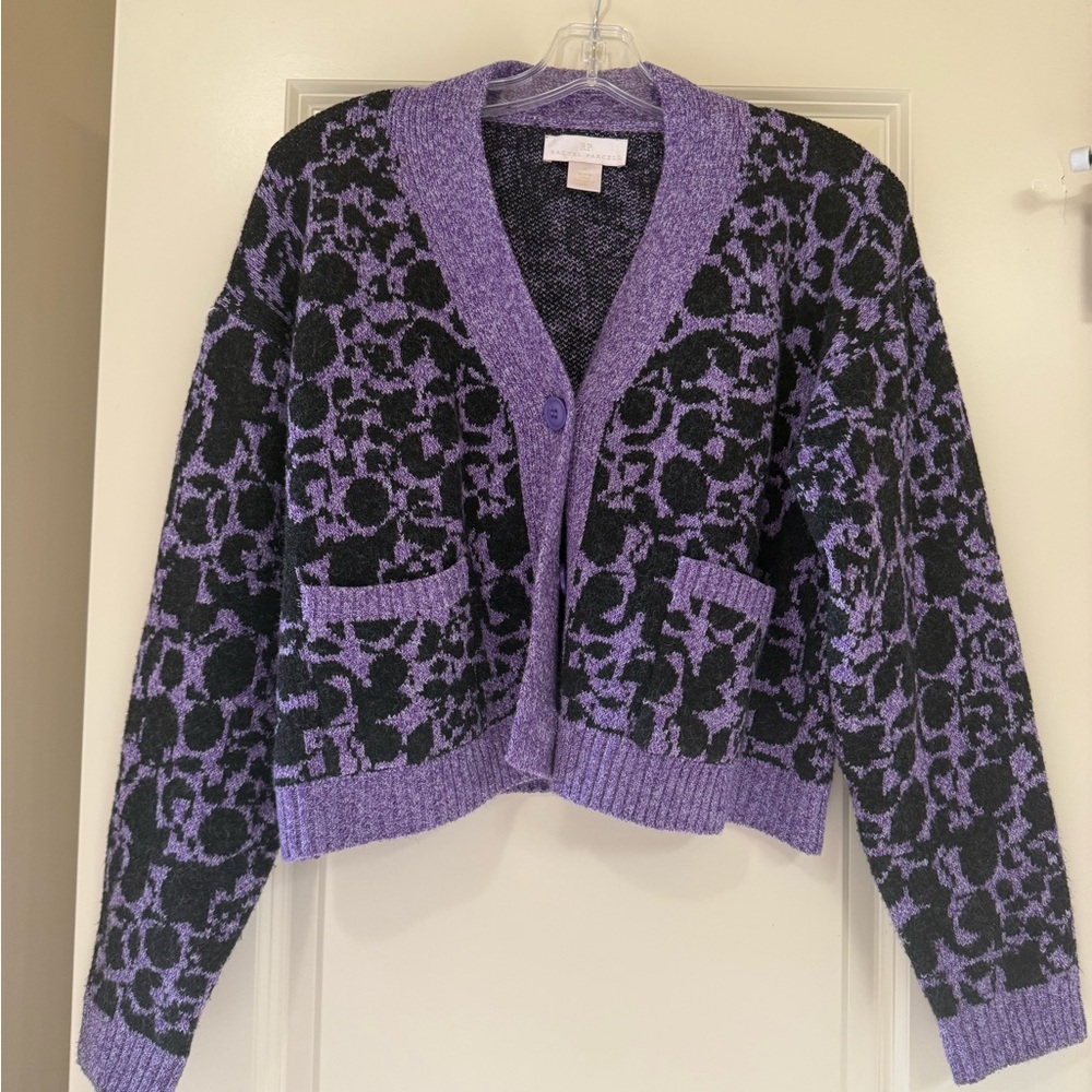 Rachel Parcell Purple and Black Leopard Cardigan